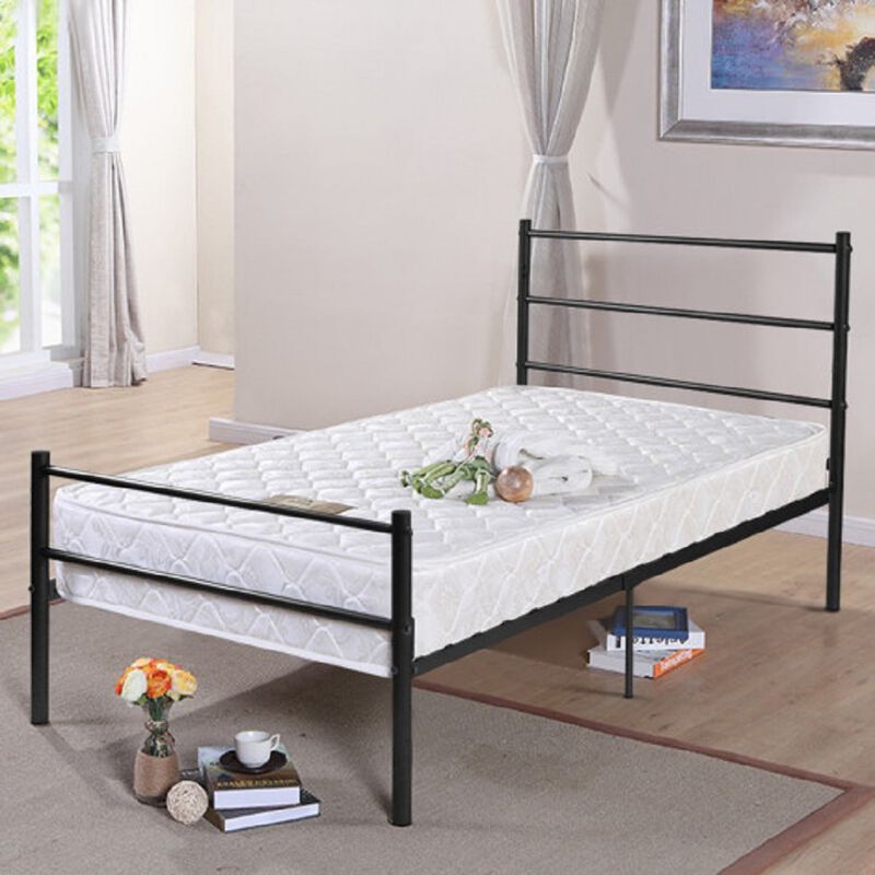77.5" x 39.9" x 35.0" Twin Size Metal Bed Frame 6 Legs-Black