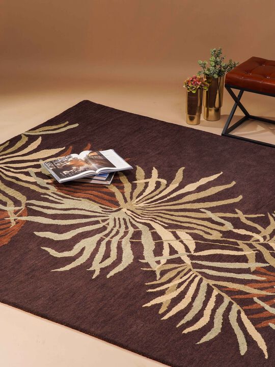 RUGSOTIC CARPETS HAND TUFTED WOOL ECO-FRIENDLY AREA RUGS  - 8'x11', Rectangle Shape, Brown, Floral Modern Design, High Pile Thick Handmade Anti Skid Area Rugs for Living Room, Bed Room (K00666)