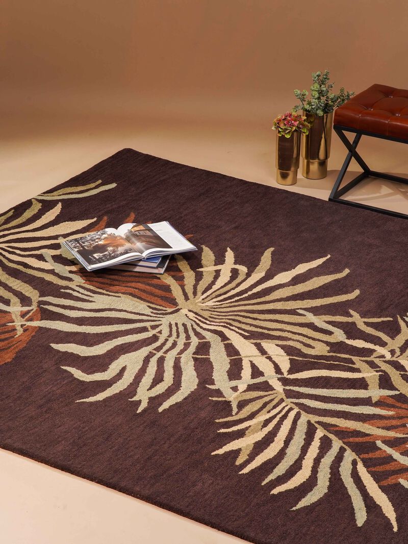 RUGSOTIC CARPETS HAND TUFTED WOOL ECO-FRIENDLY AREA RUGS  - 8'x11', Rectangle Shape, Brown, Floral Modern Design, High Pile Thick Handmade Anti Skid Area Rugs for Living Room, Bed Room (K00666)