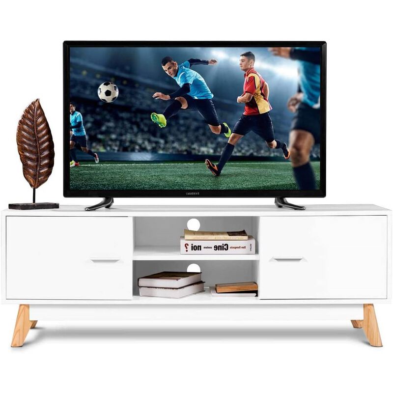Hivvago Modern 55-inch Solid Wood TV Stand in White Finish and Mid-Century Legs