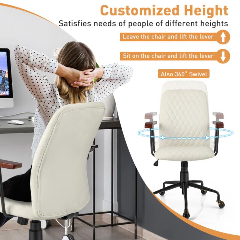 Hivvago Velvet Home Office Chair with Wooden Armrest