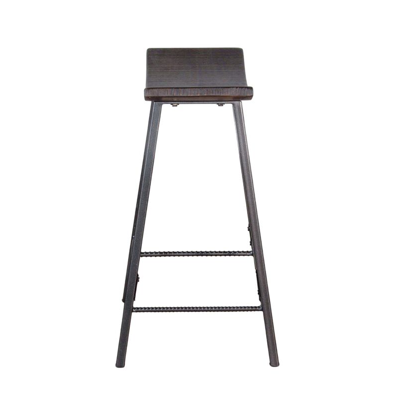 Flint Counter Stool Set of 2, Curved Dark Brown Mahogany, 24 Inch  - Benzara