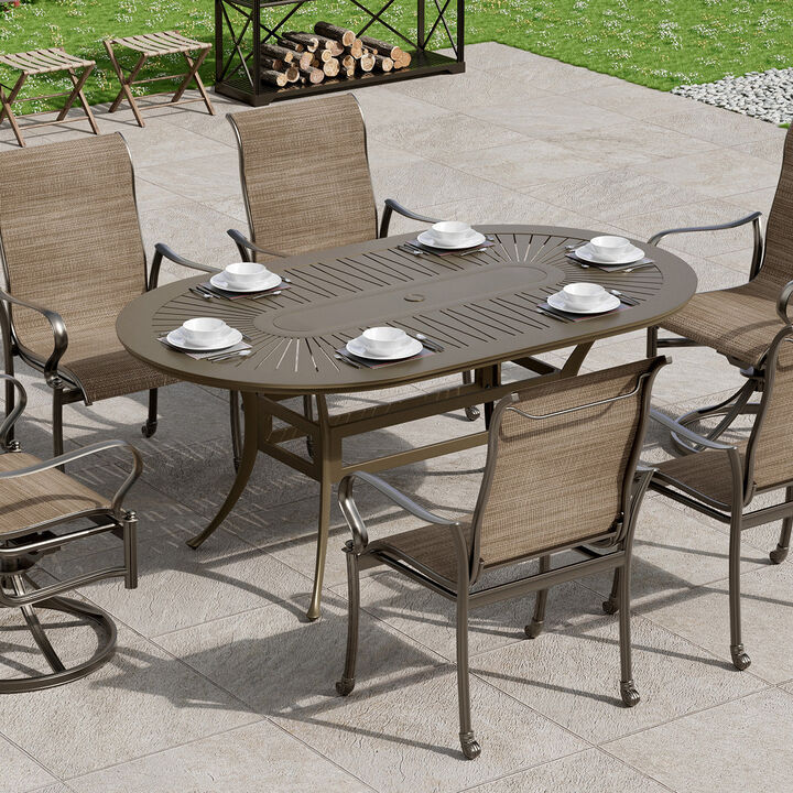 Mondawe 72 in. x 42 in. Oval Powder Coated Cast Aluminum Outdoor Dining Table with 2.1 inch Umbrella Hole