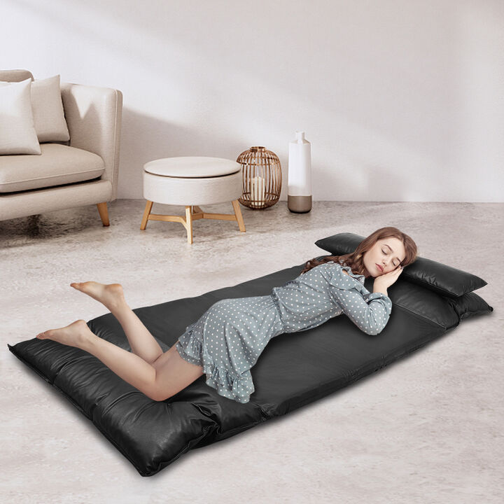 Foldable PU Leather Leisure Floor Sofa Bed with 2 Pillows