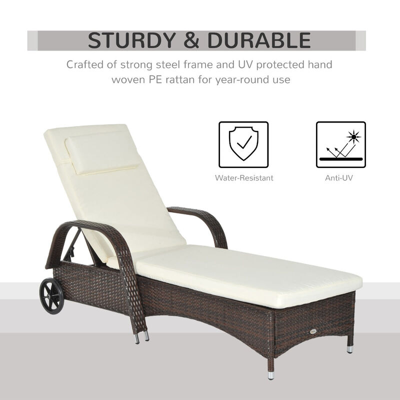 Mixed Brown Wicker Lounger: Adjustable PE Rattan Chaise with Cushion
