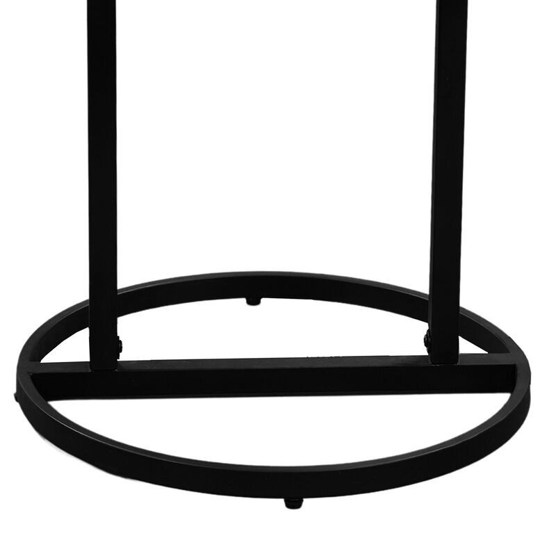 Beri 18 Inch Side End Table, Round White Natural Marble Top, Classic Slim Black Iron Frame - Benzara