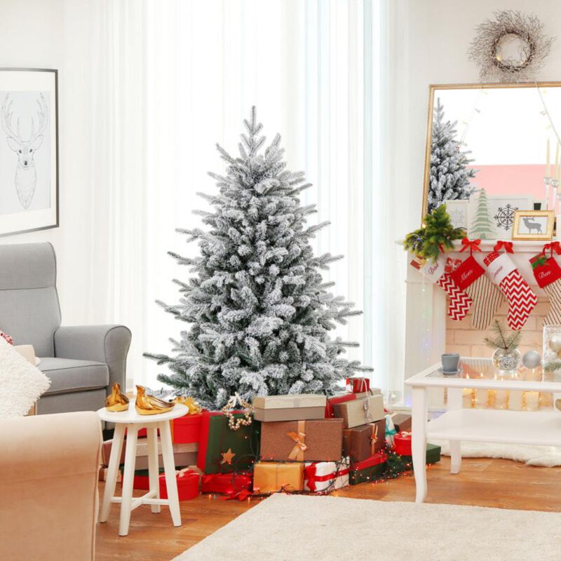 Hivvago 4.5/6/7 Feet Flocked Christmas Tree with 8 Lighting Modes and Multi-Color LED Lights