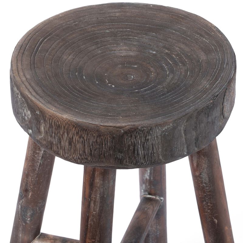 Antique Round Wooden Chair Log Cabin Stools Set of 2