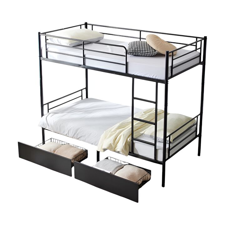 Convertible Metal Bunk Bed with 2 Storage Drawers, Separates into Two Daybeds
