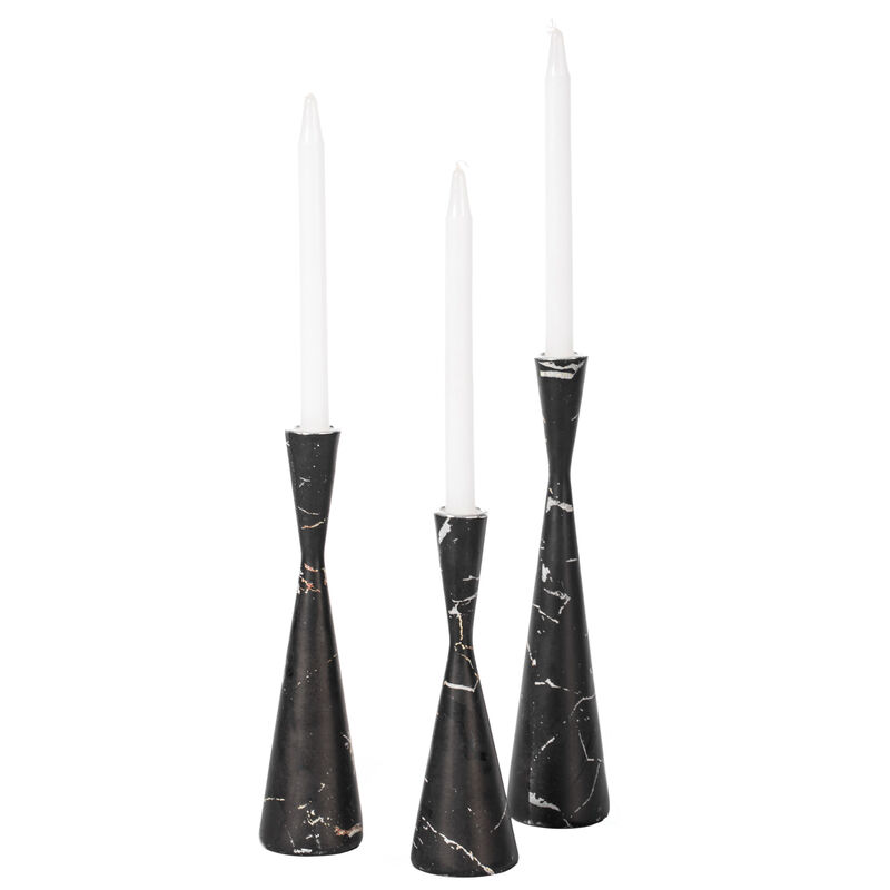 Marble Resin Candle Holders - Set of 3 Exquisite Decorative Taper Candlesticks for Luxurious Home Decor, Elegant Dining Table Centerpieces, Stylish Interior Accents, and Exclusive Event Illumination, Black