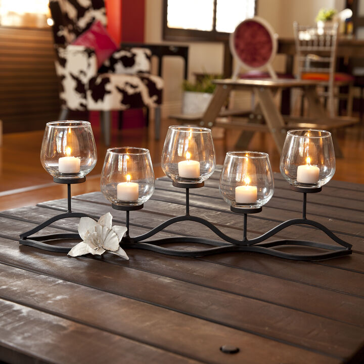 Wavy Iron and Glass Hurricane Candleholder