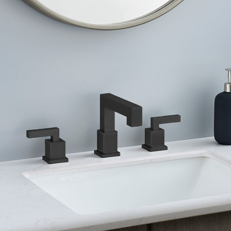 Modern Widespread Bathroom Faucet, 3-Hole Waterfall Sink Faucet with Pop-Up Drain Assembly