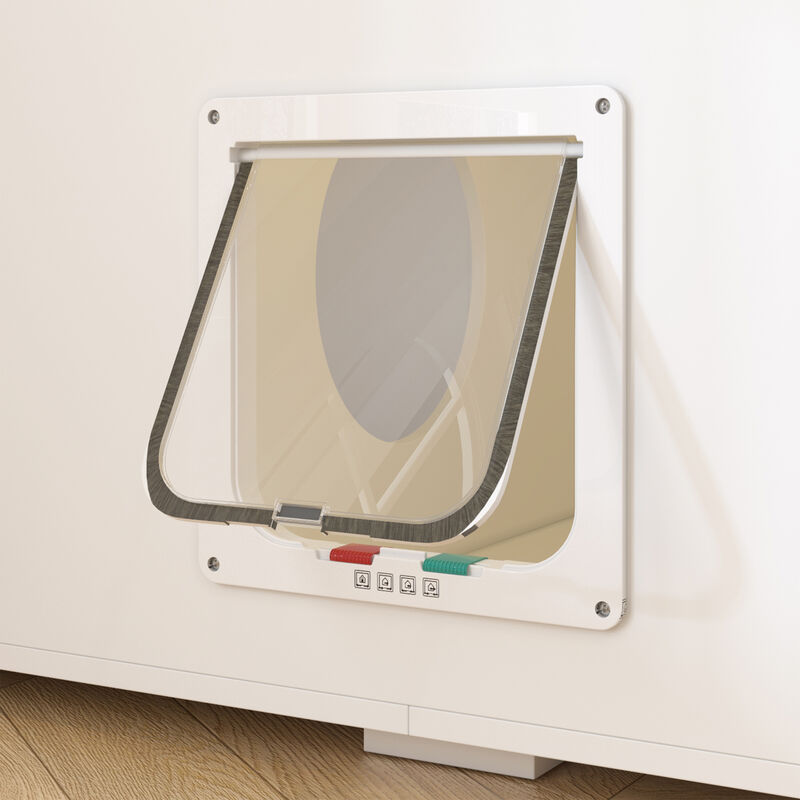 FUFU&GAGA White Cat Cabinet with Metal Lock, Cat Hole, Metal Hinges, Cable Management, Raised Feet & Metal Slide, (63" x 23.6" x 39.4"),White