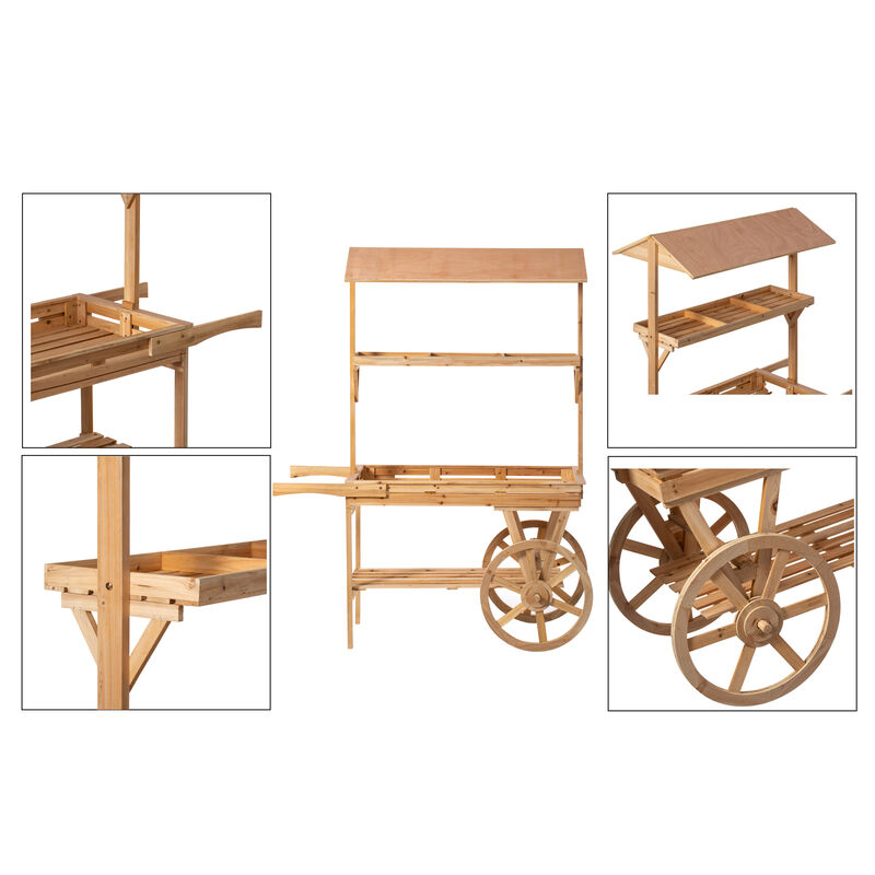 Large Wooden 3 Tier Rolling Table Cart with 2 Wheels for Home Decor Modern Wagon with Shelves for Display Rack, Coffee Station, Food Stand, Beverage Bar, and Tea Stall