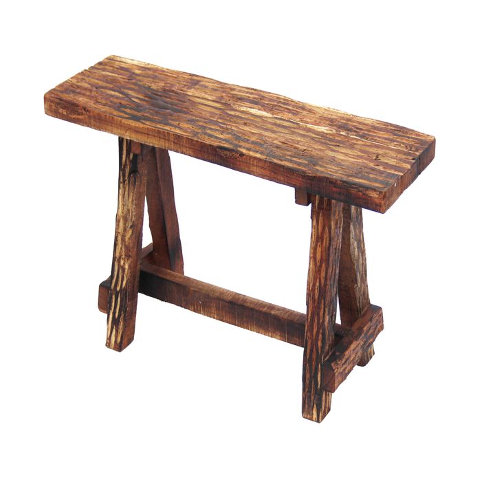 Wooden Garden Patio Bench With Retro Etching, Cappuccino Brown-Benzara