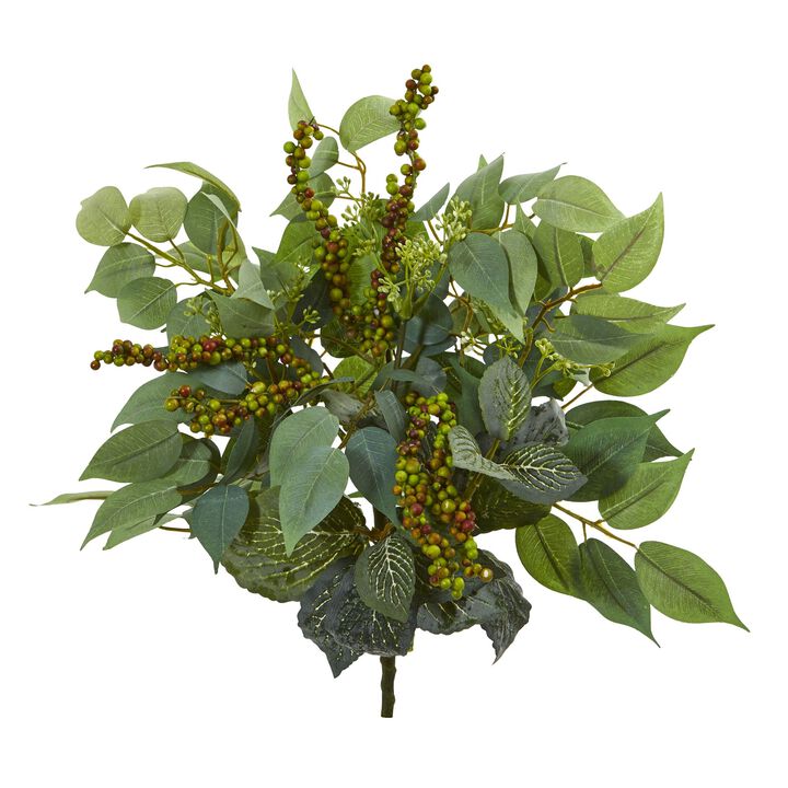 Hivvago 14" Mixed Ficus, Fittonia and Berries Bush Artificial Plant (Set of 6)