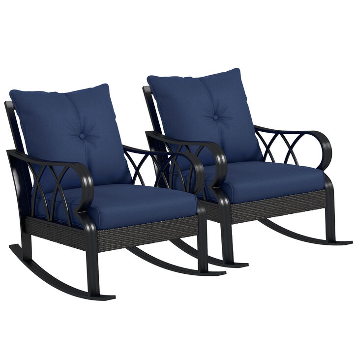 Outdoor 2 PCs Patio Rattan Rock Chairs w/Ergonomic Design, Aluminum Tube, Blue