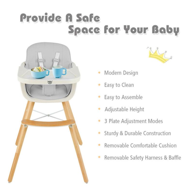 Hivvago 3-in-1 Convertible Wooden High Chair with Cushion