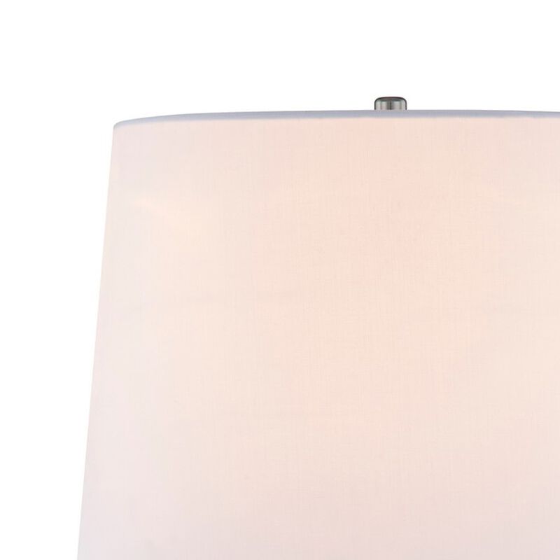 27 Inch Table Lamp, Tapered Drum Fabric Shade, Modern Metal Base, Silver-Benzara