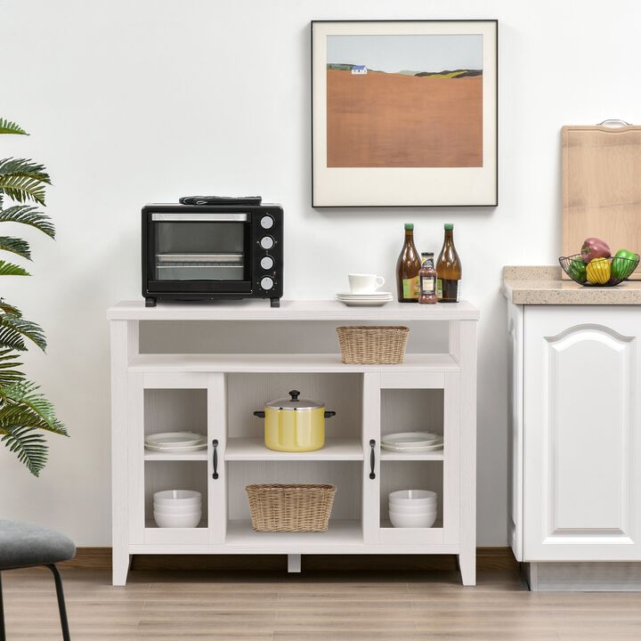 White Vintage Buffet: Sideboard Cabinet with Glass Doors and Shelves