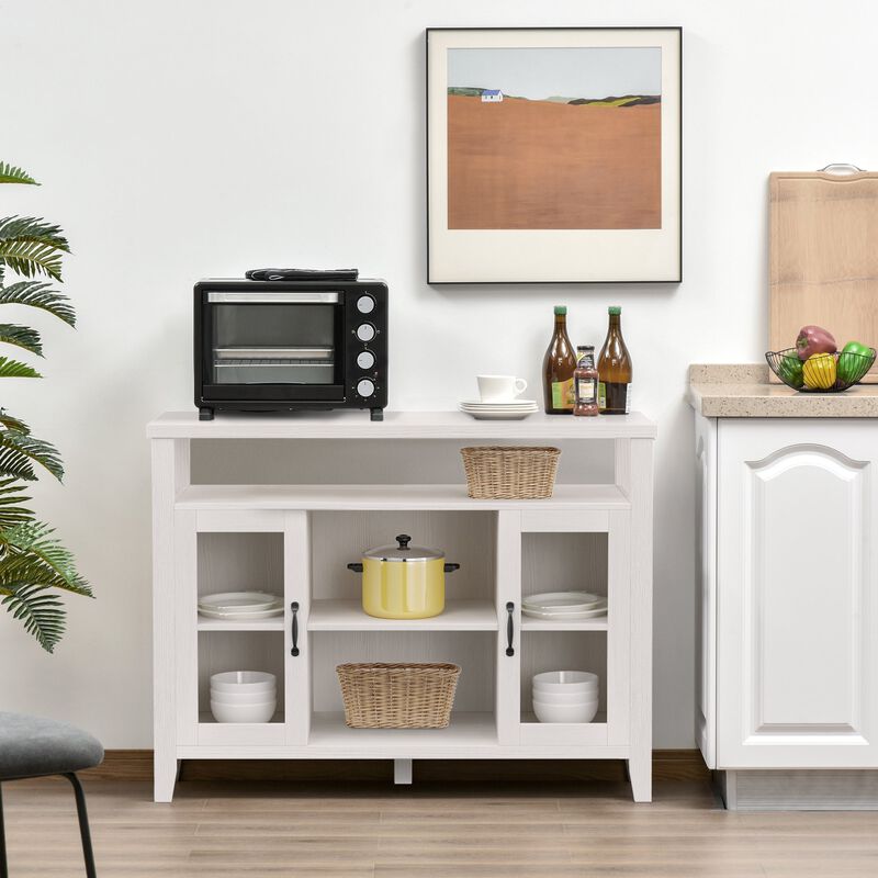 White Vintage Buffet: Sideboard Cabinet with Glass Doors and Shelves
