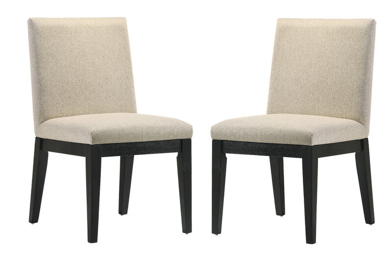 Yuvi 5 Piece Dining Table and Chair Set, Brown Round Top, Beige, Black - Benzara