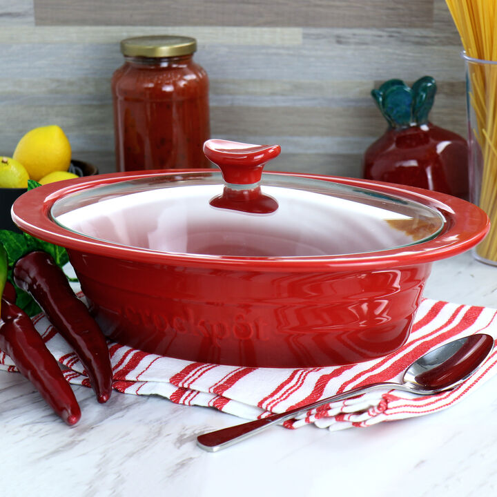 Crockpot Appleton 2 Quart Oval Stoneware Casserole Dish in Red with Glass Lid