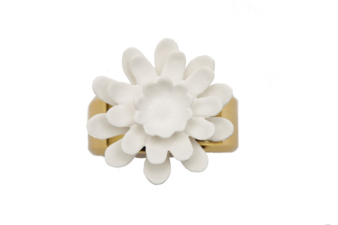 Gold Bottle Diffuser With White Flower, "Iris & Rose" Scent