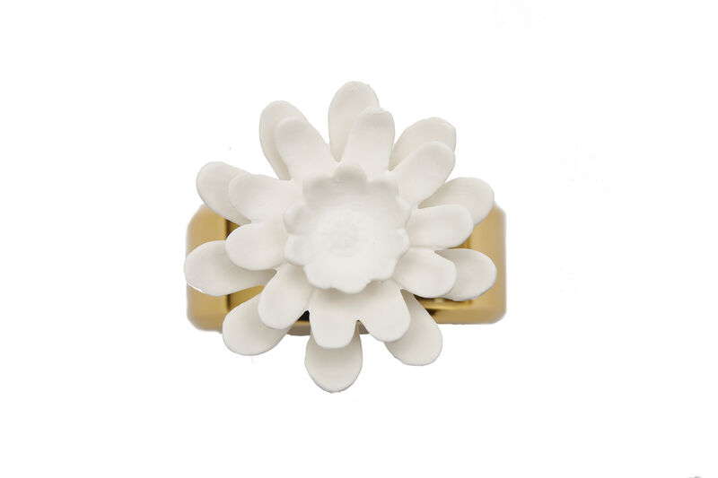 Gold Bottle Diffuser With White Flower, "Iris & Rose" Scent