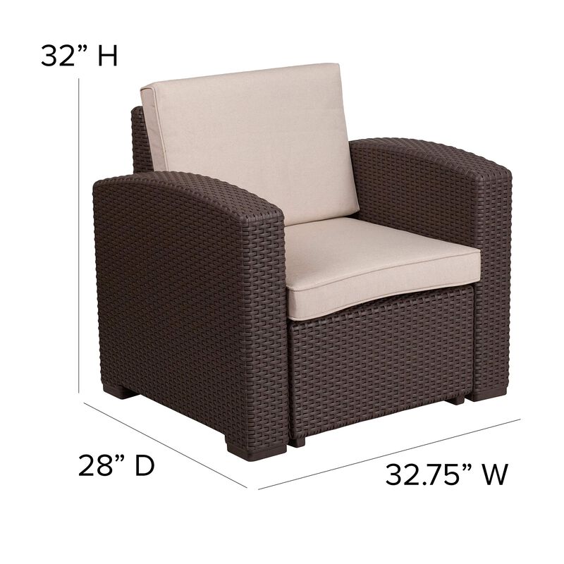 Flash Furniture Seneca Chocolate Brown Faux Rattan Chair with All-Weather Beige Cushion