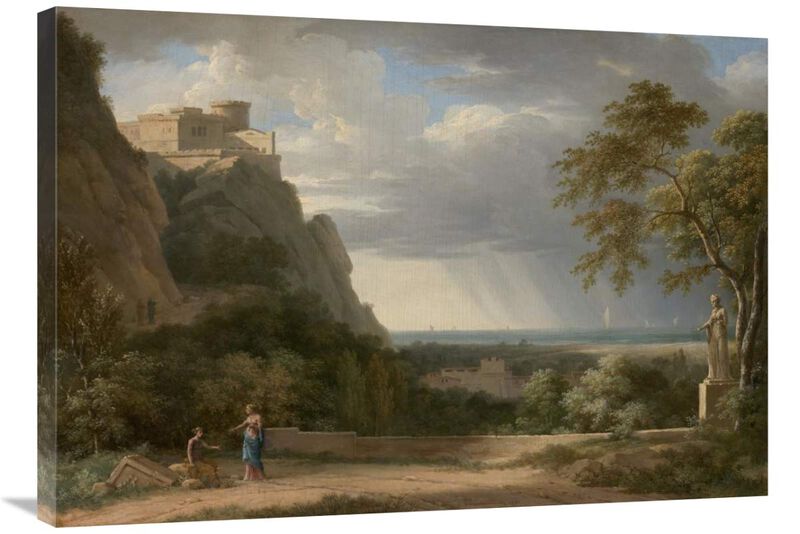 Classical Landscape with Figures and Sculpture-Canvas Art-36x25.2