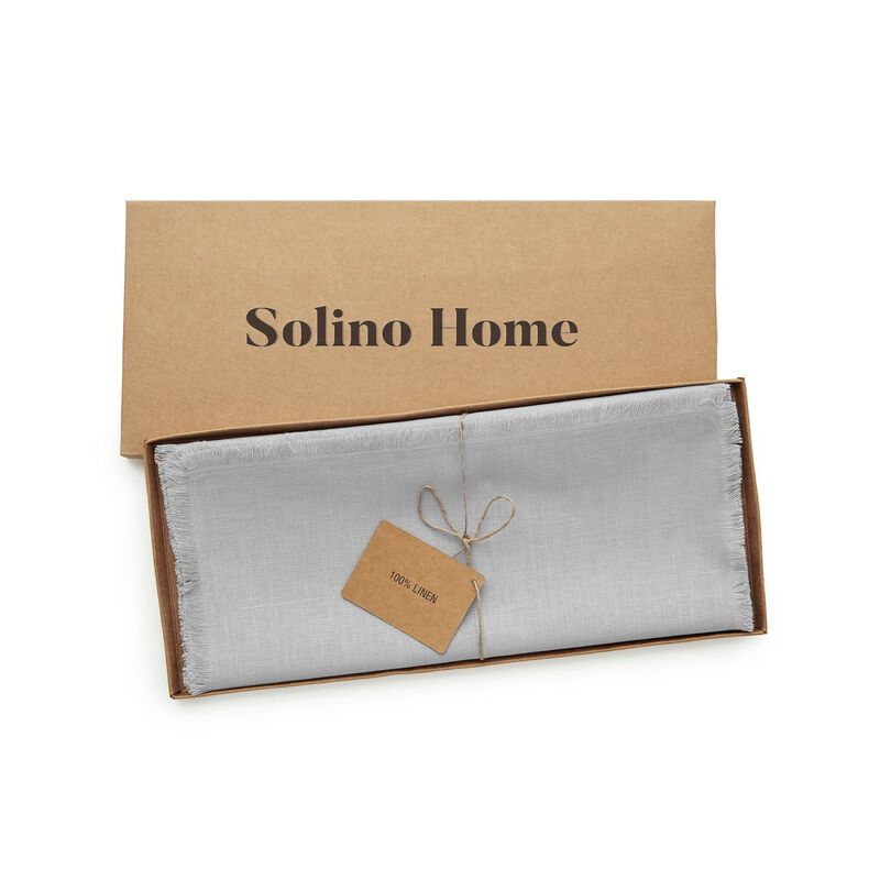 Solino Home 100% Pure Linen Table Runner 14 x 60 Inch | Fringe
