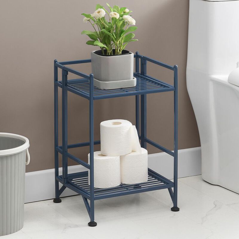 Convenience Concepts Xtra Storage 2 Tier Folding Metal Shelf, Blue