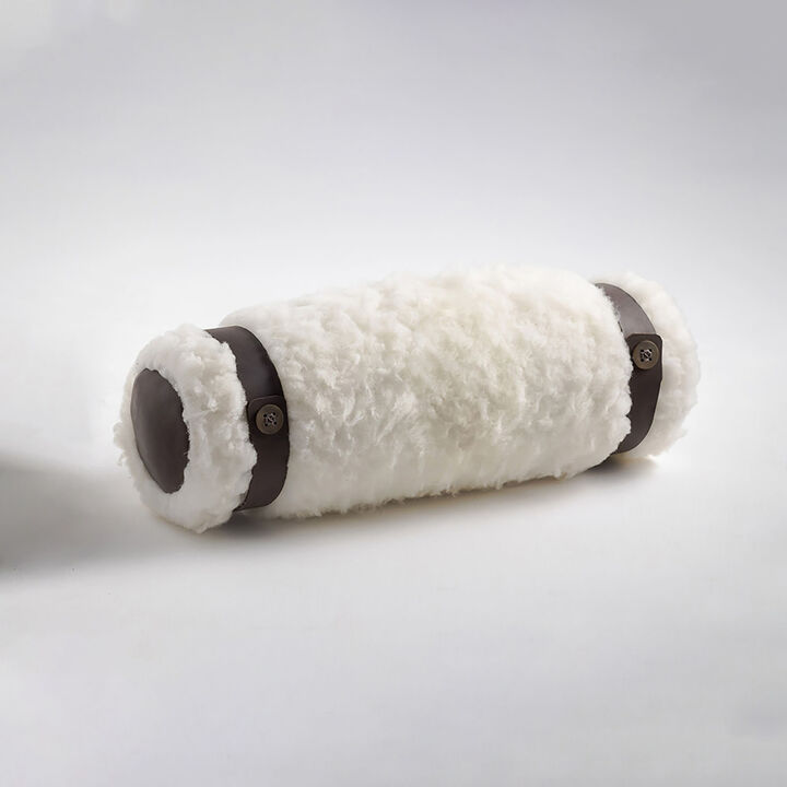 CHURO Sheepskin Decorative Bolster Pillow, Bronze and Leather Details