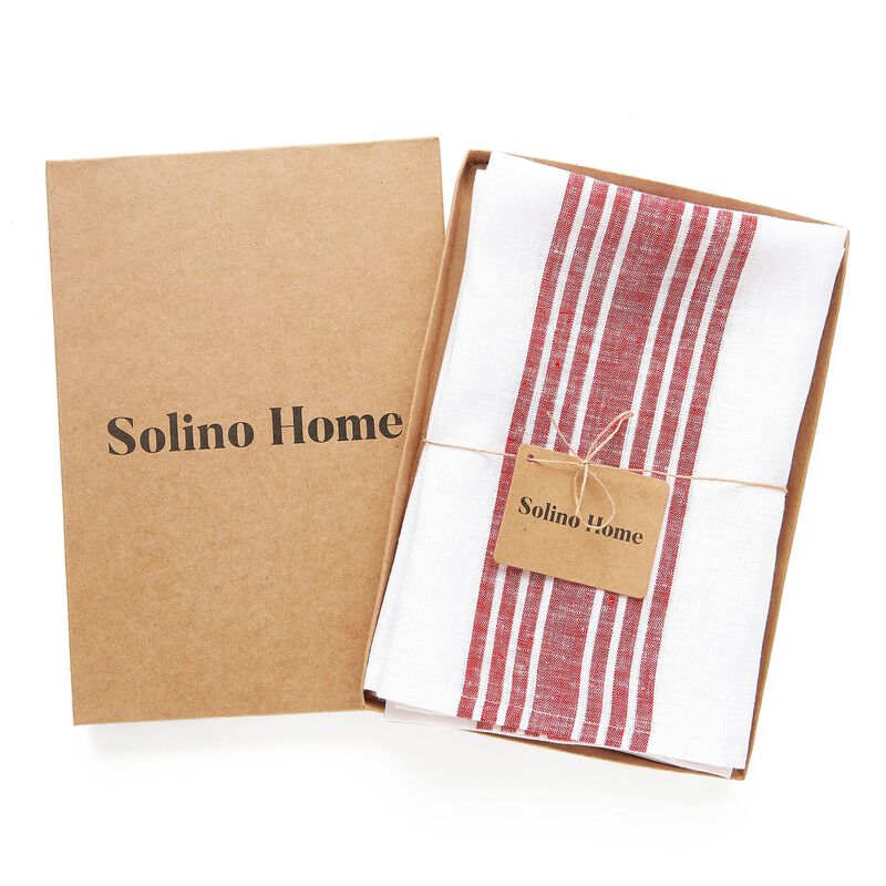 Solino Home 100% Pure Linen Striped Dinner Napkins 20 x 20 Inch Set of 4 | Farmhouse