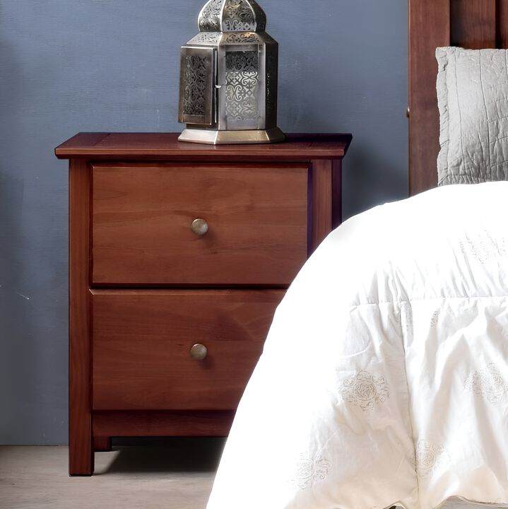 Farmhouse Solid Pine Wood Nightstand with 2 Storage Drawers For Bedroom