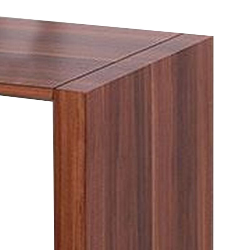 Bere 47 Inch Sofa Table with Black Glass Top, Open Shelves, Brown Wood - Benzara