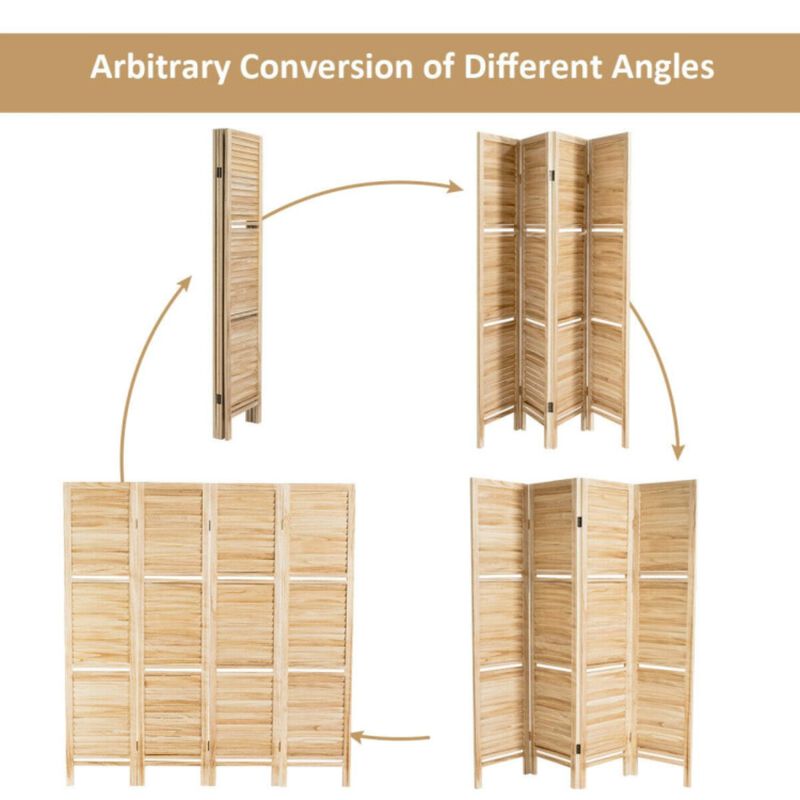 Hivvago 4 Panel Folding Room Divider Screen with 3 Display Shelves