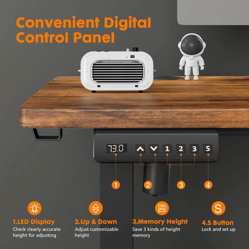 Electric Height Adjustable Standing Desk, Sit To Stand Ergonomic Computer Desk, Brown, 40" X 24"