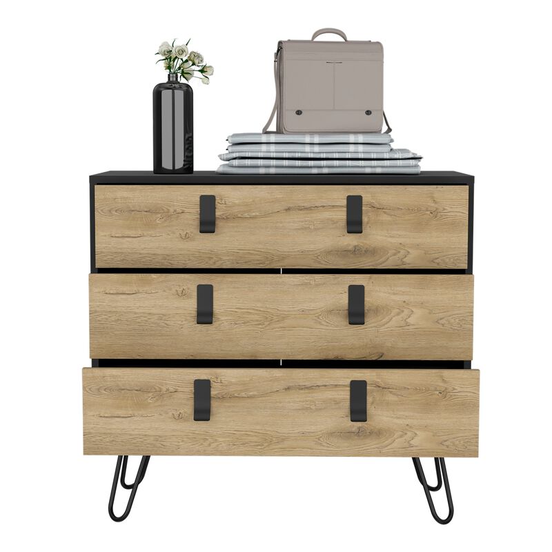 Huna Hairpin Legs Dresser with 3-Drawer Storage-Black / Macadamia