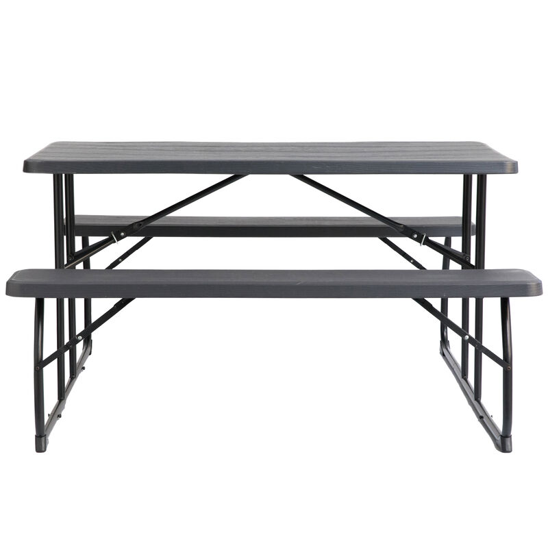 Gray Outdoor Foldable Woodgrain Portable Picnic Table Set