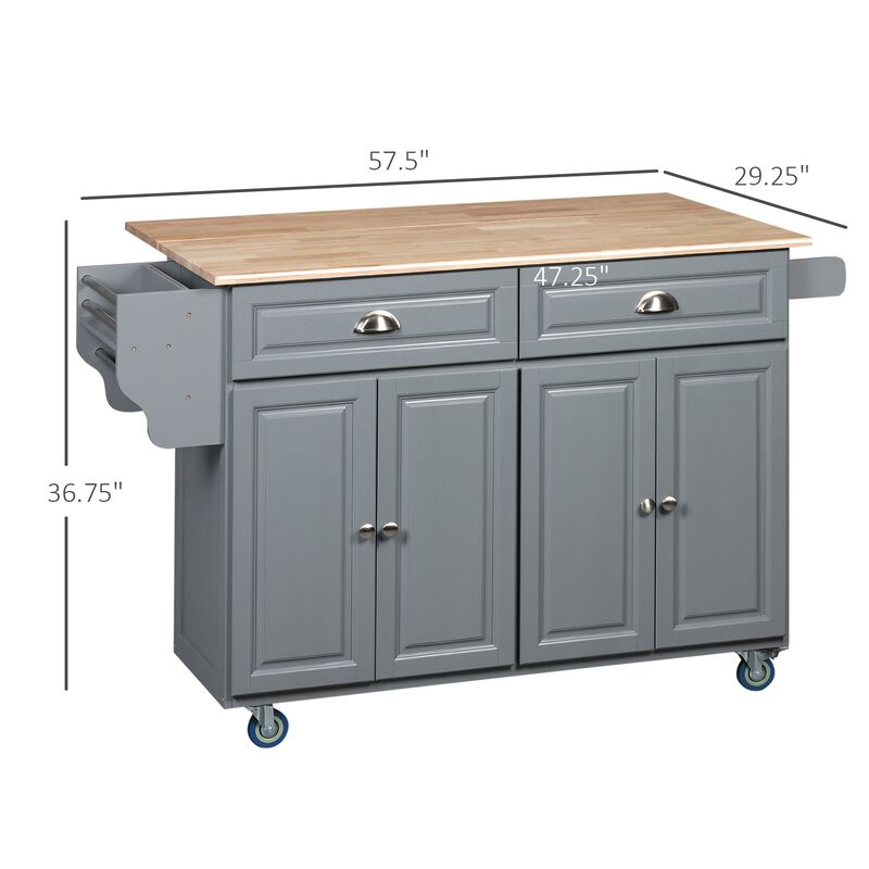 Dark Gray Kitchen Helper: Utility Cart with Drop-Leaf & Rubber Wood Top