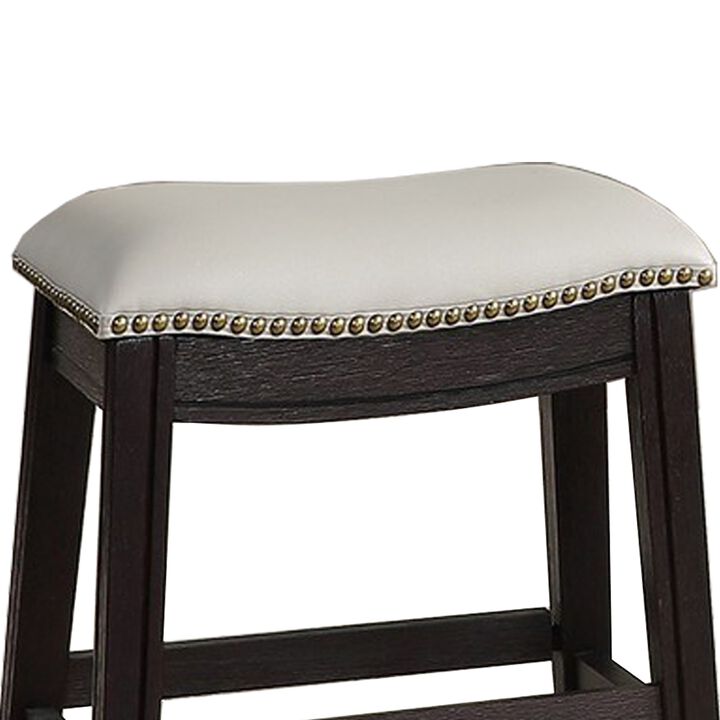 Curved Leatherette Stool with Nailhead Trim, Set of 2, Gray - Benzara