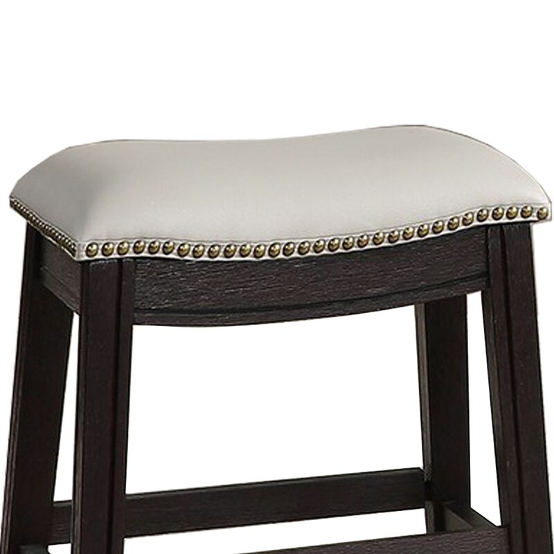 Curved Leatherette Stool with Nailhead Trim, Set of 2, Gray - Benzara