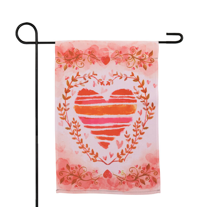 Watercolor Heart Valentine's Day Outdoor Garden Flag 18" x 12.5"