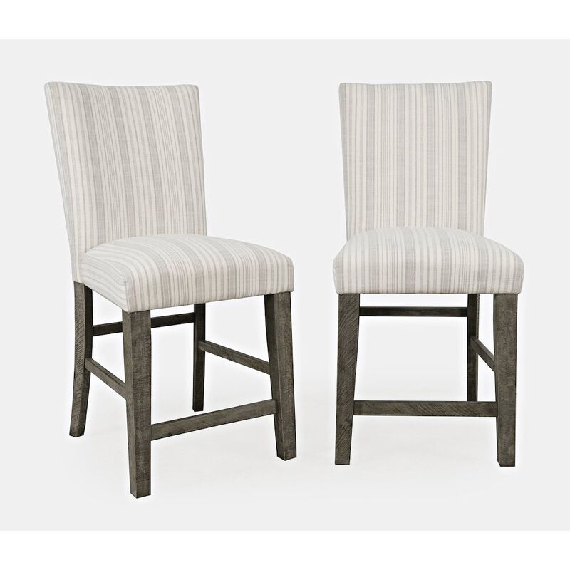 Jofran Rustic Solid Wood Parsons Striped Upholstery Counter Stool (Set of 2)