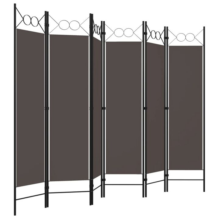 Dina 6 Panel Folding Room Divider Screen, Dark Gray, Black, 95 Inch - Benzara