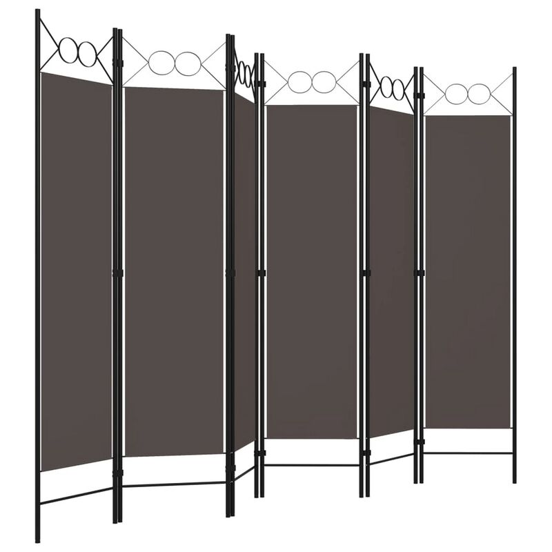 Dina 6 Panel Folding Room Divider Screen, Dark Gray, Black, 95 Inch - Benzara