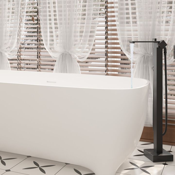 Mondawe 1-Handle Brushed Nickel Floor Mount Freestanding Tub Faucet with Square Hand Shower