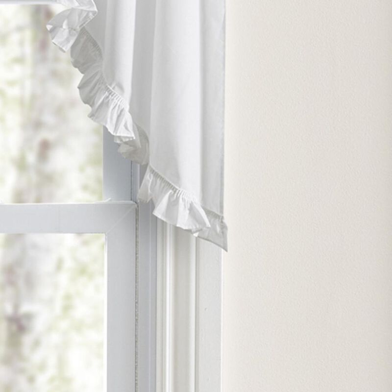 Ellis Home Classic Narrow Ruffle White Color Rod Pocket Swag Curtain Panel